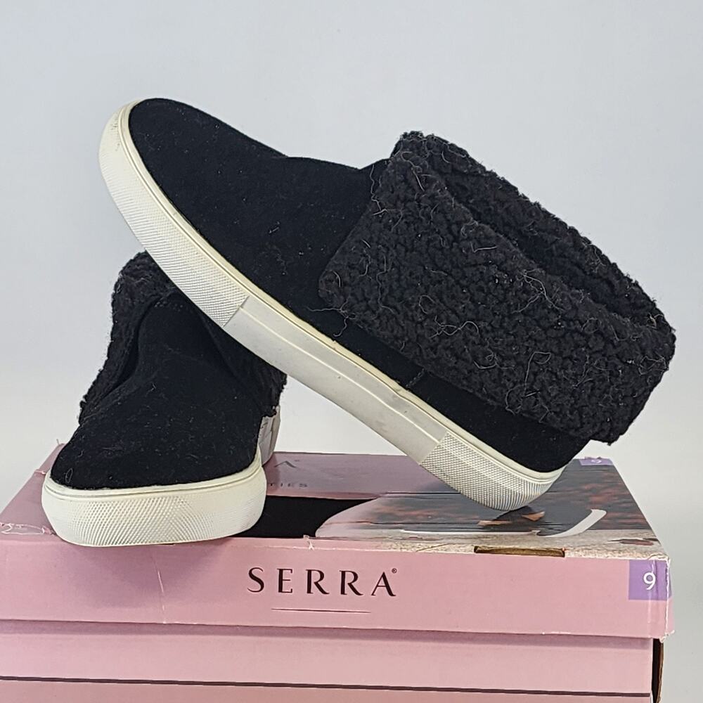 Serra Black Suede Sneaker Booties Women’s 9 Faux Fur Lined Casual Shoes